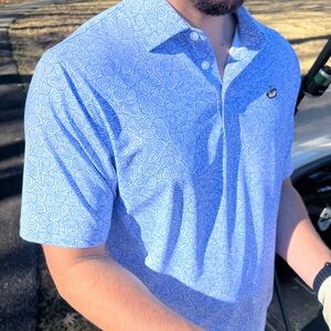 Dogs at the Turn Men’s Blue Swirl Polo Size M-XXL